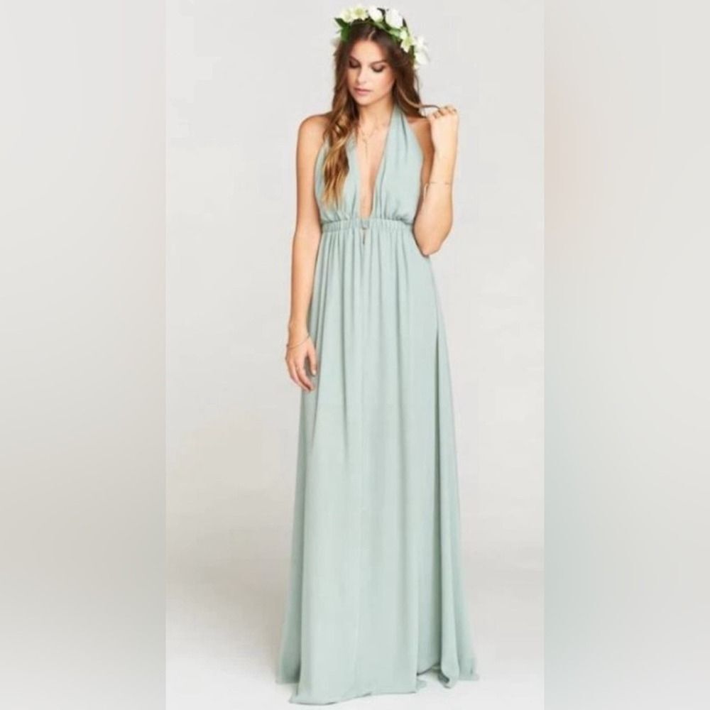 Show Me Your MuMu Luna Halter Open Back Dress in Deep Sage Size Small